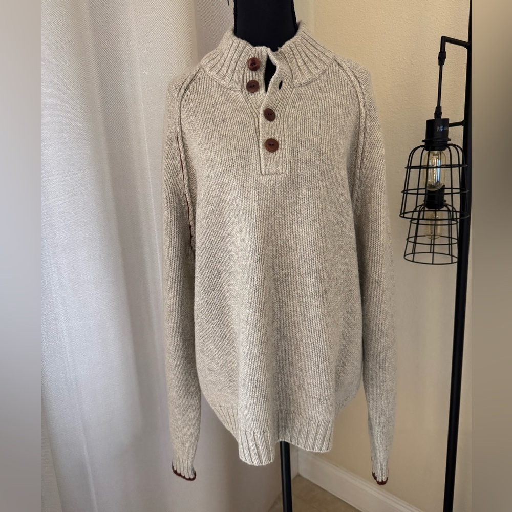Brooks Brothers Red Fleece 100% Wool Classic Henley Neck Knit Sweater Size XL